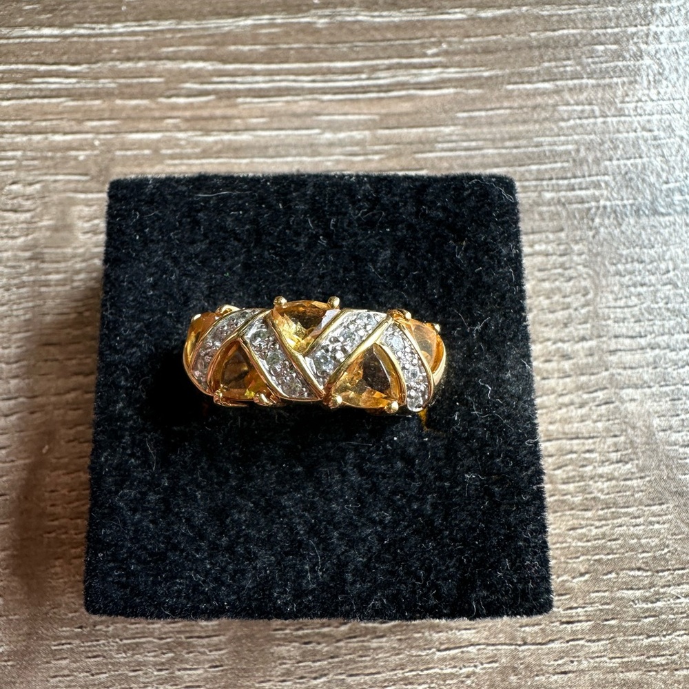 Charles Addison Citrine Cubic Zirconia Ring Size 7 Gold Plated 925 Sterling